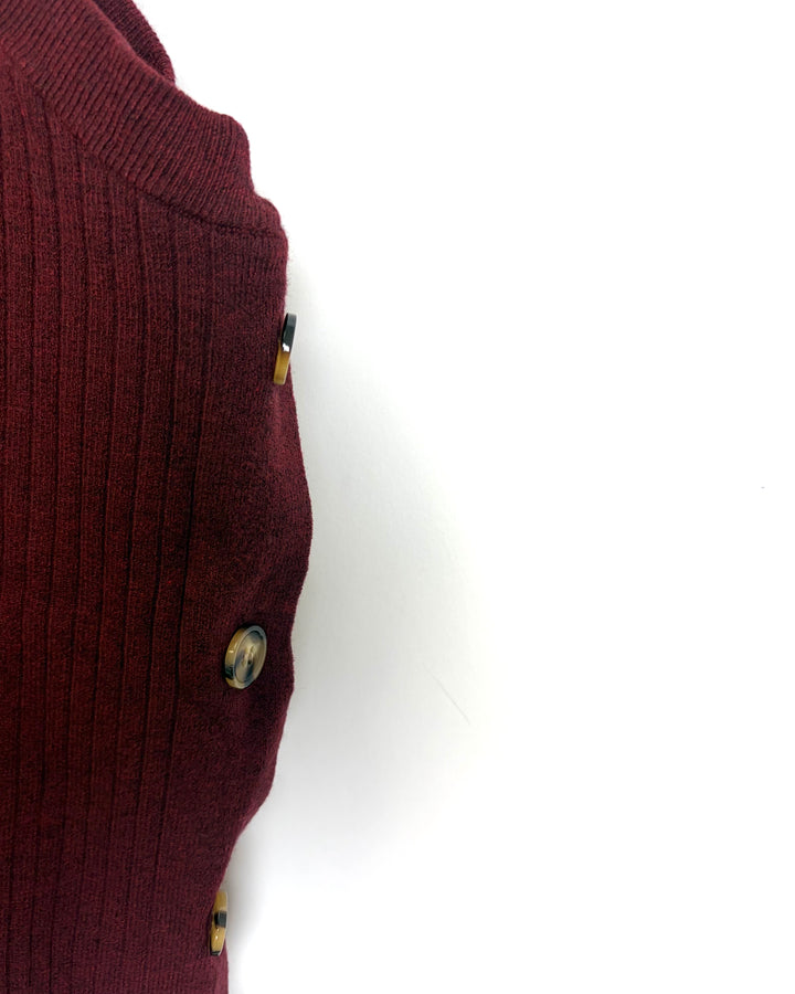 Wine Red Side Button Knit Top - 1X