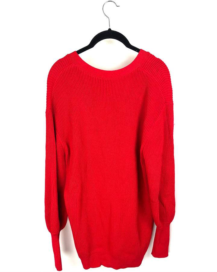 Bright Red Cardigan With Brown Buttons - Size 4/6