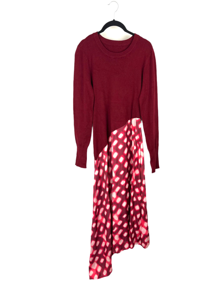 Red Sweater Dress With Abstract Skirt - Size 4/6