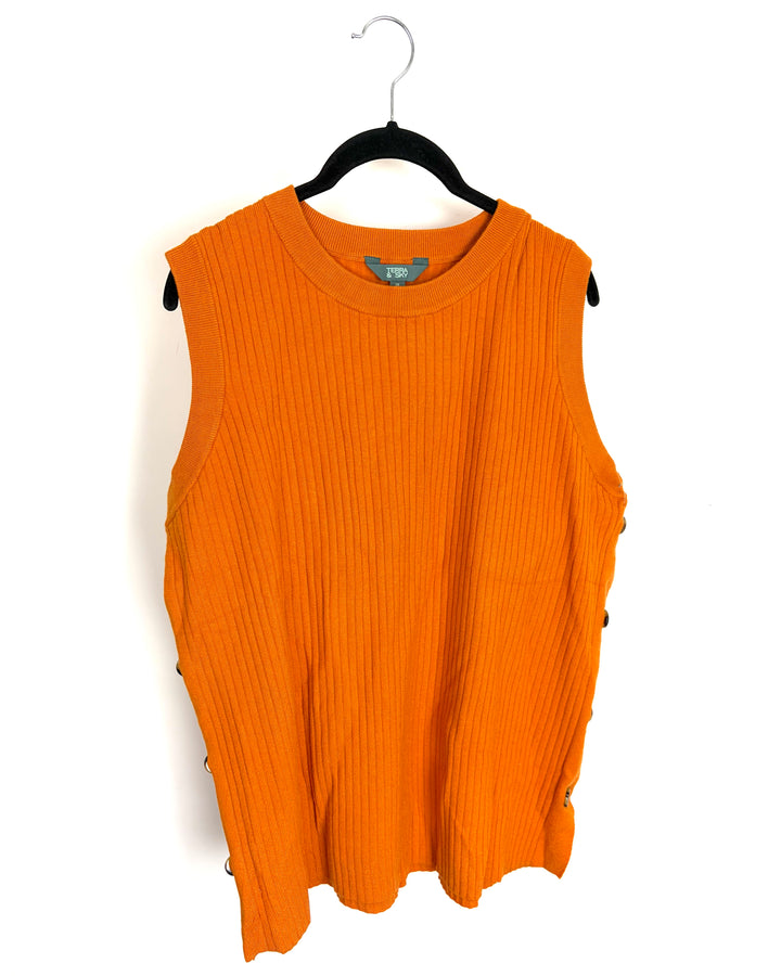 Muted Orange Side Button Knit Top - 1X