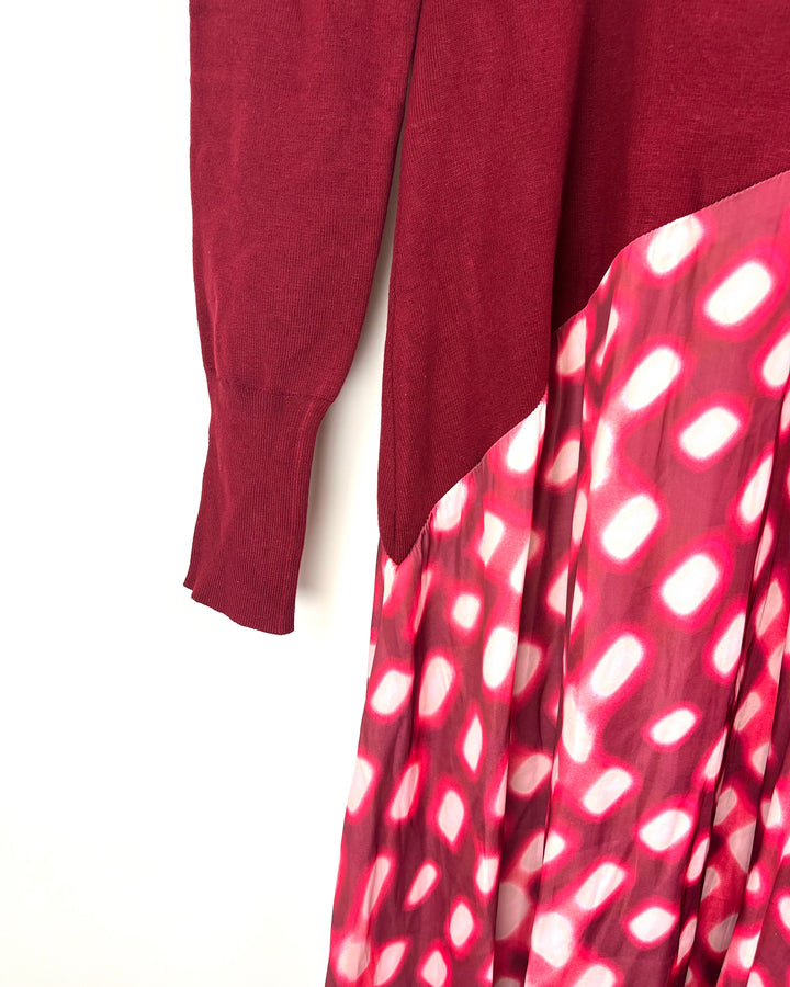 Red Sweater Dress With Abstract Skirt - Size 4/6