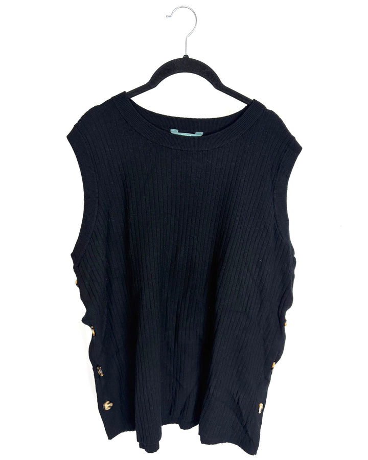 Charcoal Black Side Button Knit Top - 1X