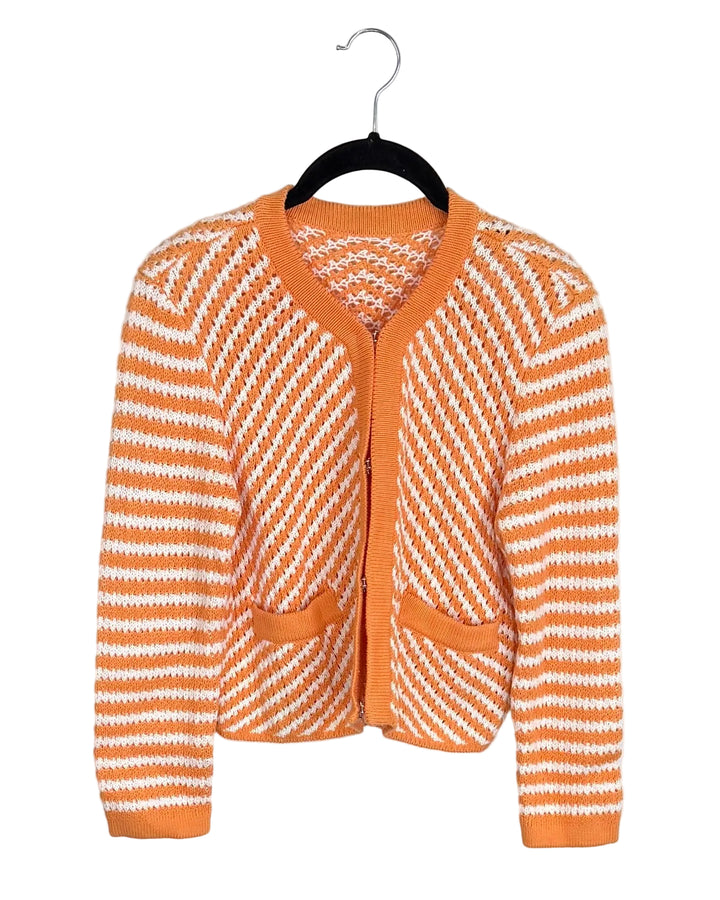 Orange and White Open Knit Cardigan - Size 2/4