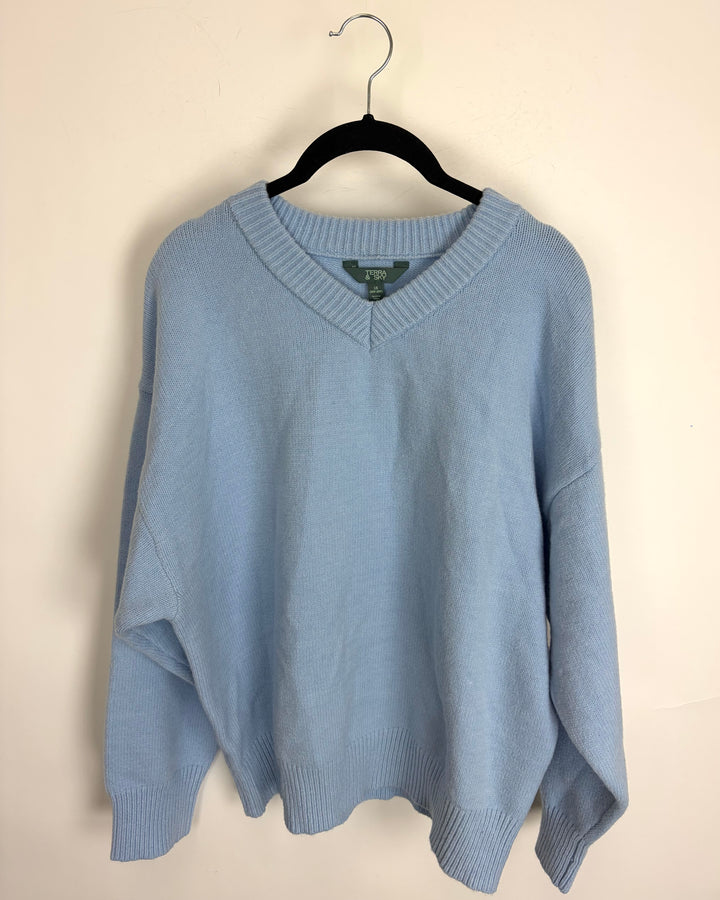 Pastel Blue V-Neck Sweater - 1X