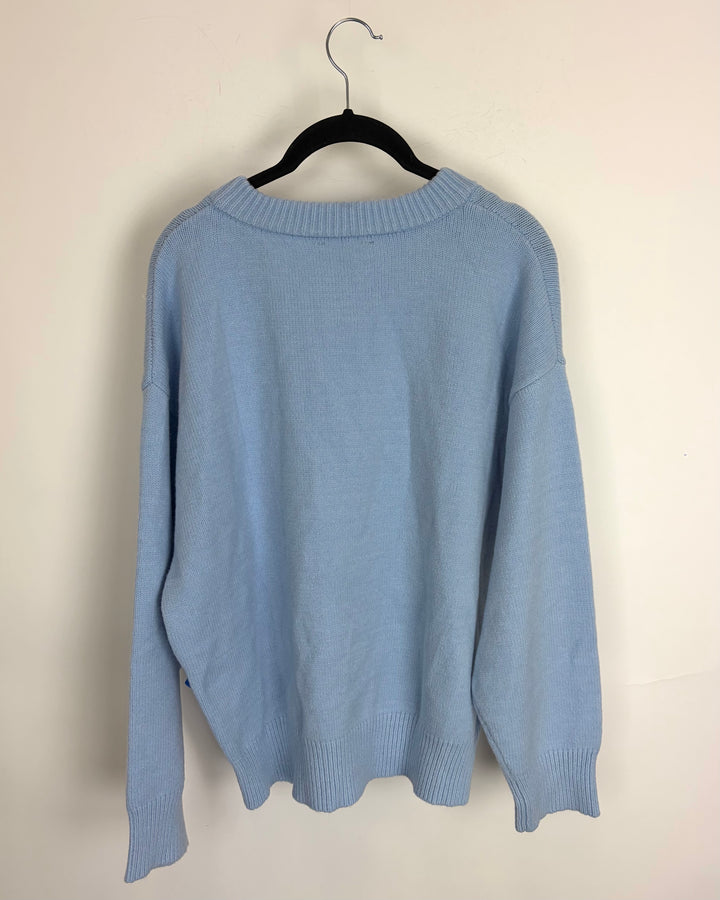 Pastel Blue V-Neck Sweater - 1X