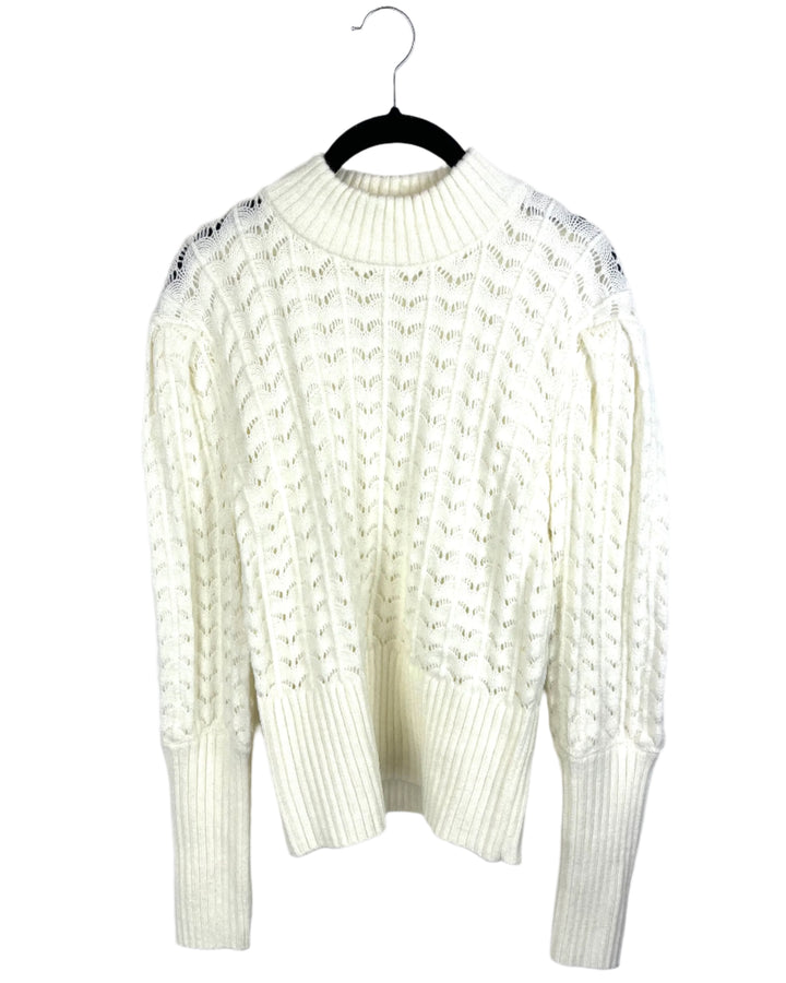 White Turtleneck Loose Knit Sweater - Size 2/4