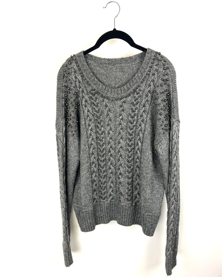 Dark Gray Sweater With Gunmetal Pearl Detailing - Size 2/4