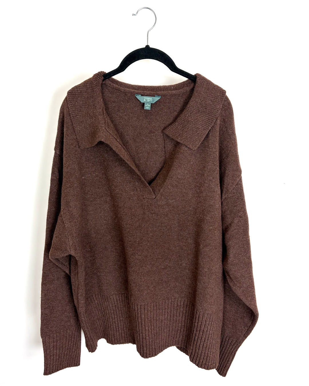 Coffee Brown Collared Sweater - 1X