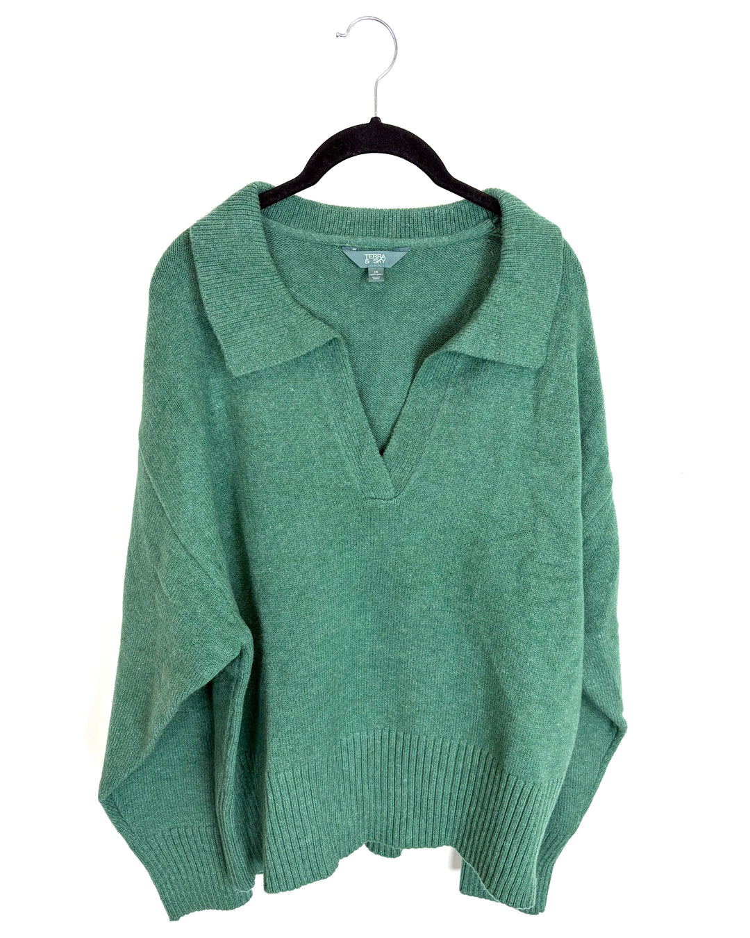 Forest Green Collared Sweater - 1X