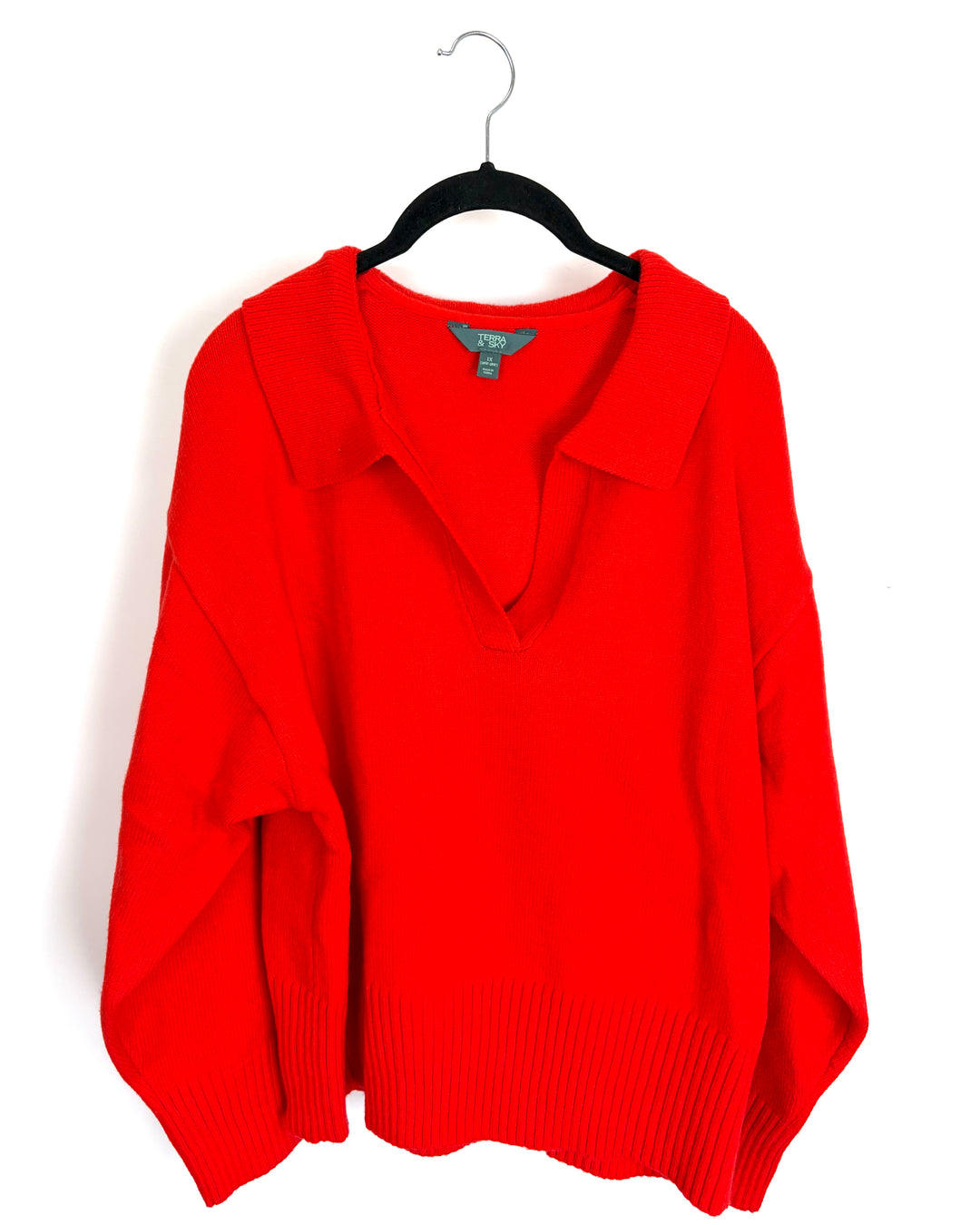 Vermillion Red Collared Sweater - 1X