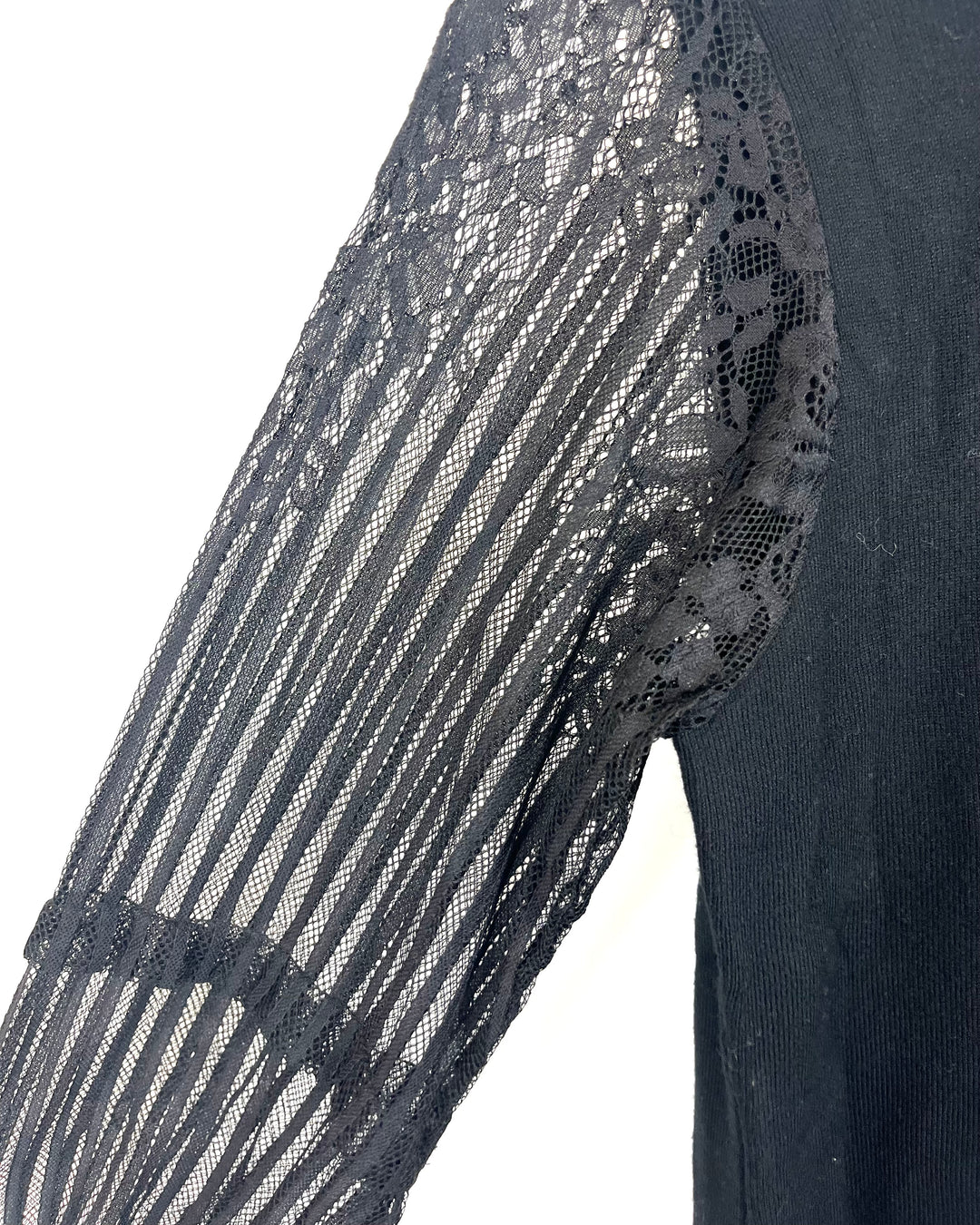 Black Turtleneck Sweater Dress With Lace Sleeves - Size 2/4