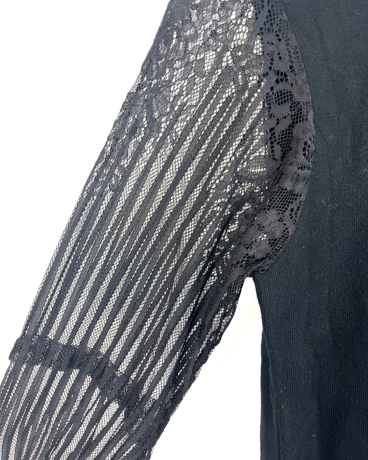 Black Turtleneck Sweater Dress With Lace Sleeves - Size 2/4