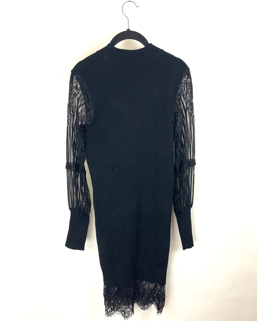 Black Turtleneck Sweater Dress With Lace Sleeves - Size 2/4