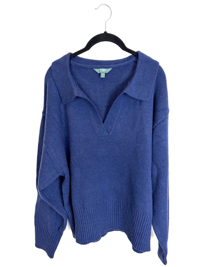 Evening Blue Collared Sweater - 1X