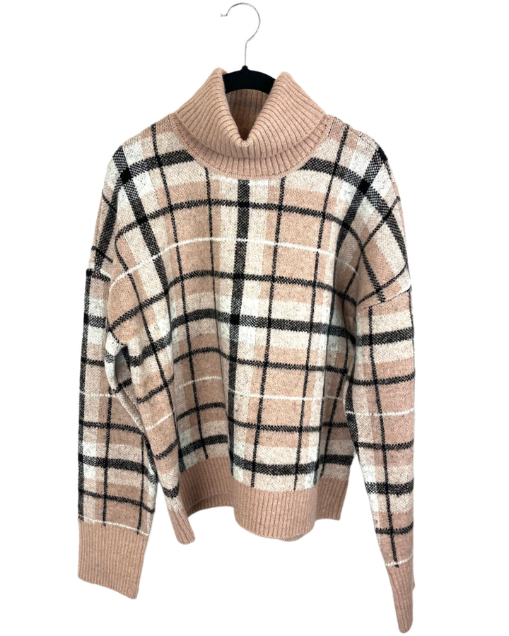 Beige Plaid Design Turtleneck Sweater - Size 4/6
