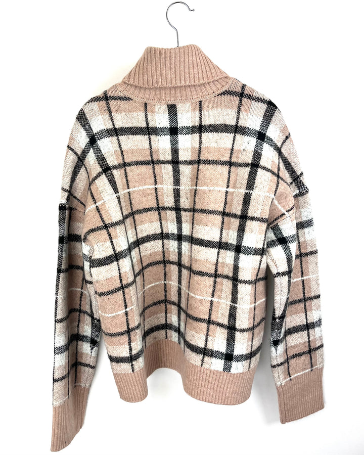 Beige Plaid Design Turtleneck Sweater - Size 4/6