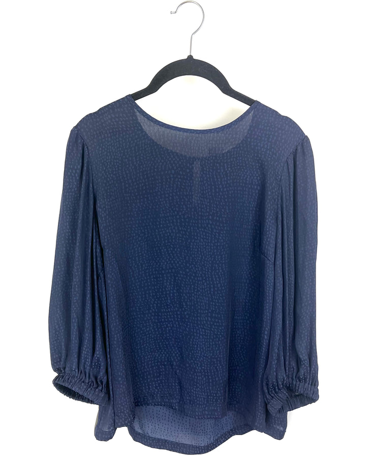 Navy Blue Long Sleeve Blouse With Dotted Design - Size 4/6