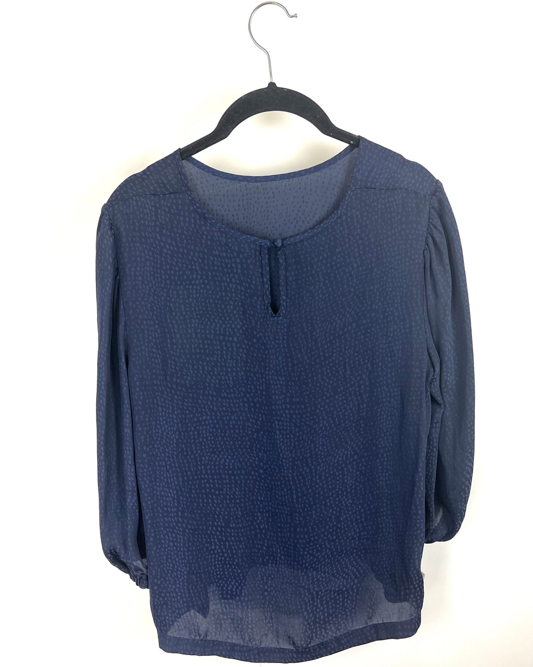 Navy Blue Long Sleeve Blouse With Dotted Design - Size 4/6