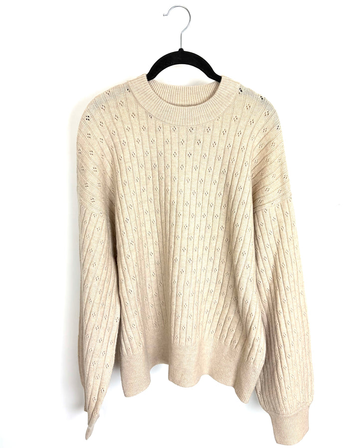 Oatmeal Beige Pointelle Sweater - Size 14/16