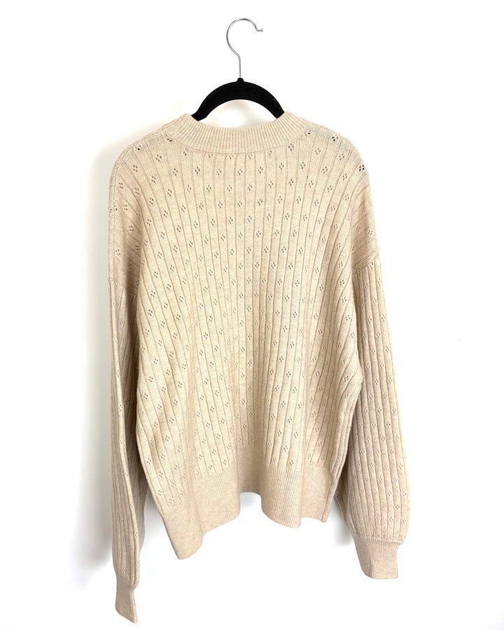 Oatmeal Beige Pointelle Sweater - Size 14/16