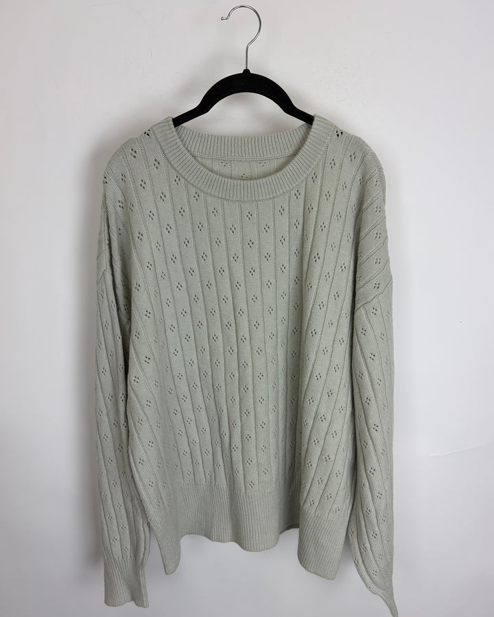 Soft Mint Green Pointelle Sweater - Size 14/16