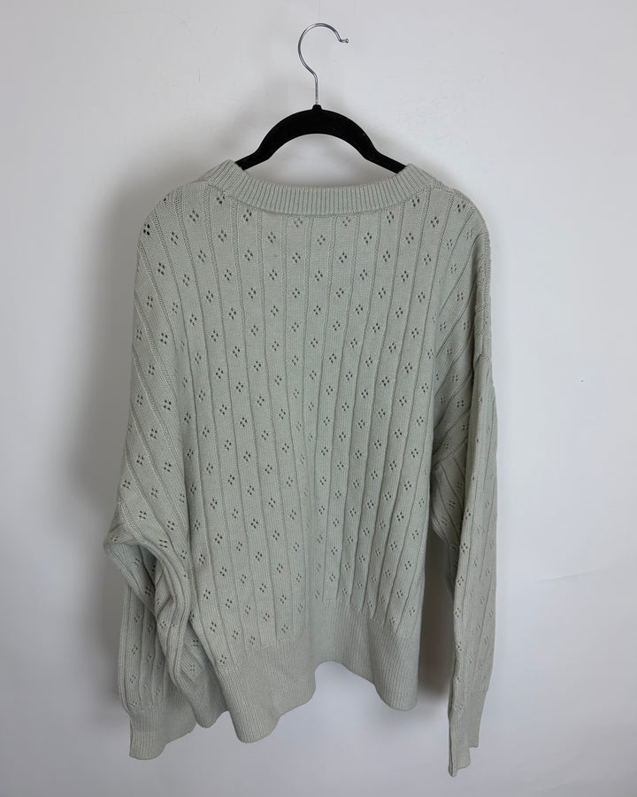 Soft Mint Green Pointelle Sweater - Size 14/16