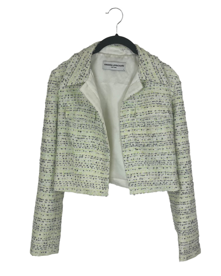 Neon Green, Navy Blue and White Cropped Blazer - Size 2/4