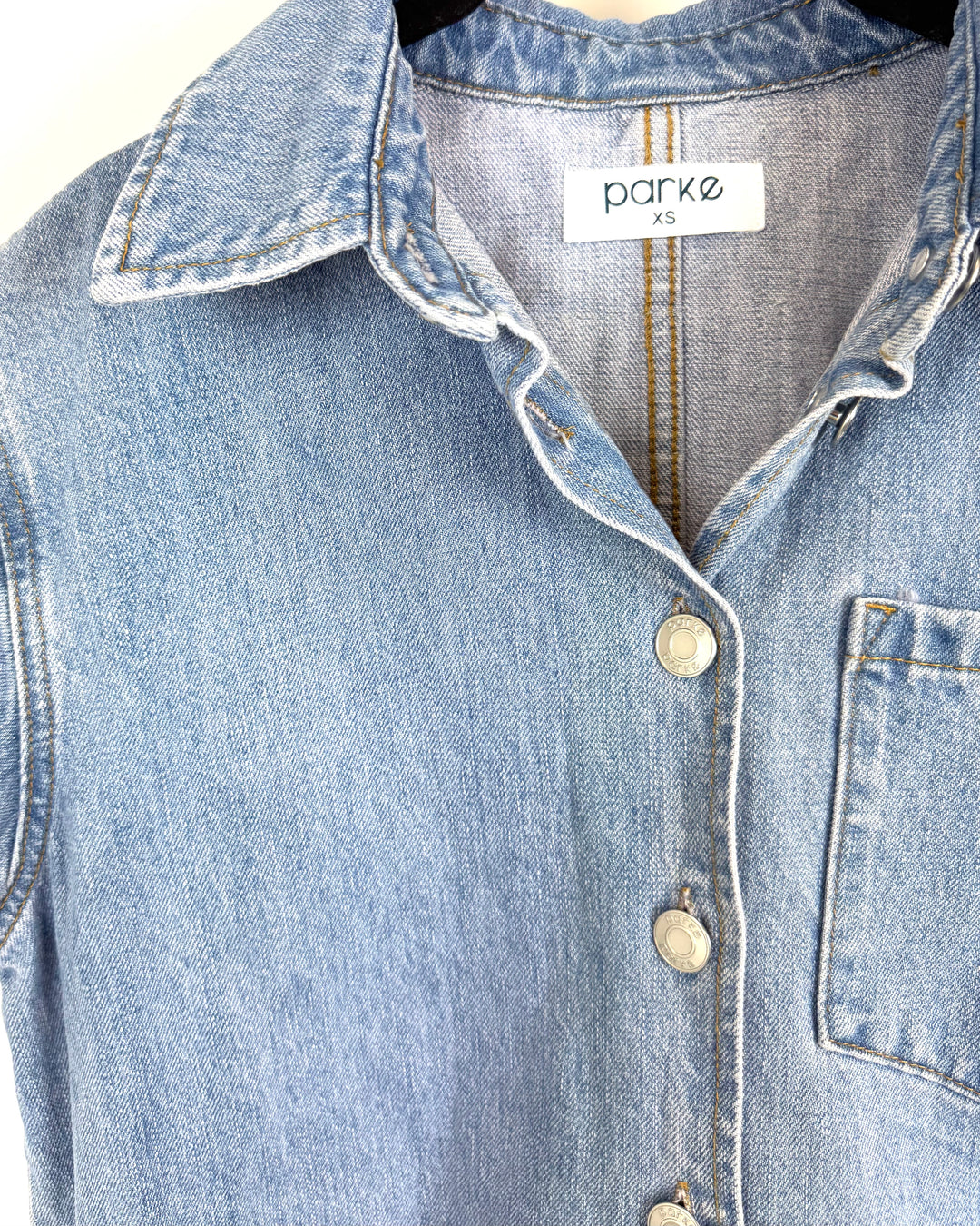 Light Wash Short Sleeve Blue Denim Romper - Small and Large