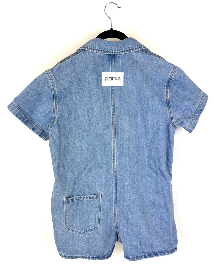 Light Wash Short Sleeve Blue Denim Romper - Small and Large