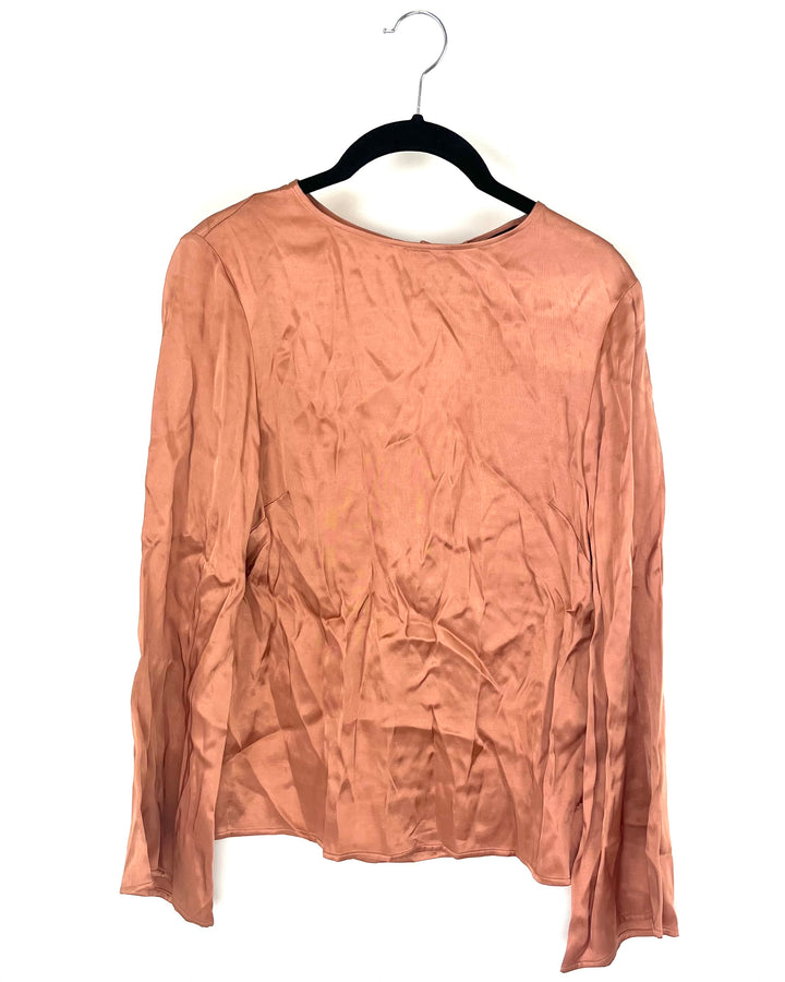 Long Sleeve Peach Silky Blouse - Size 2