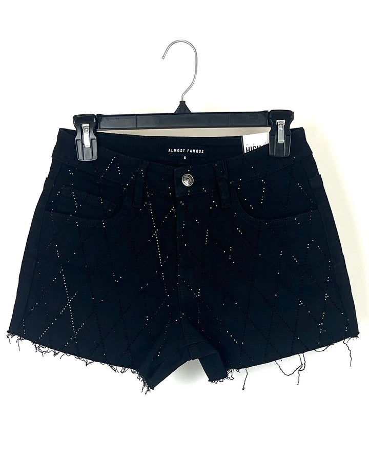 Black Denim Shorts With Black Rhinestones - Size 0/2
