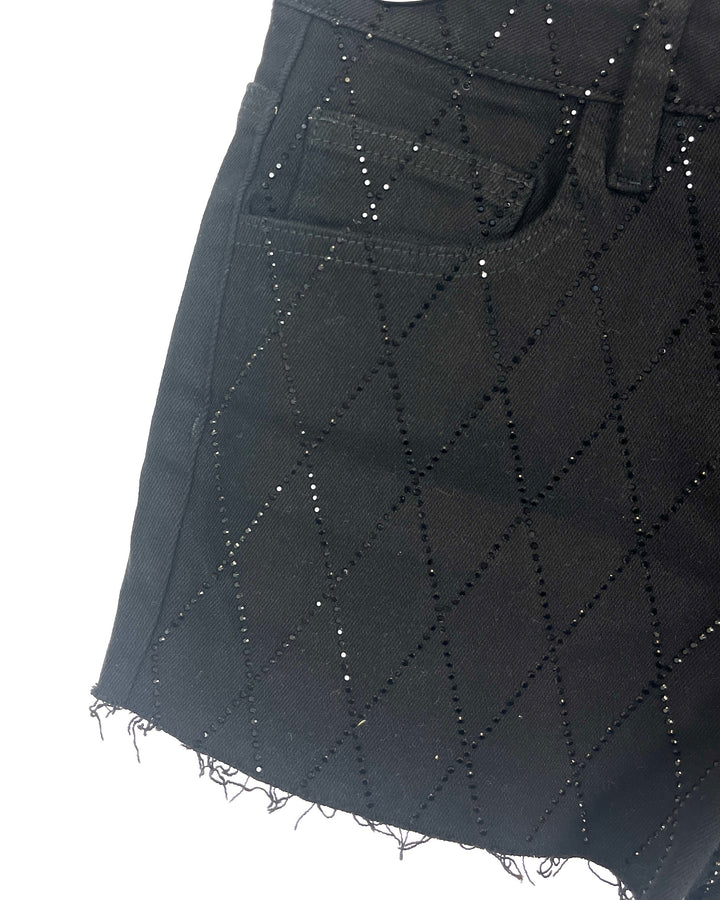 Black Denim Shorts With Black Rhinestones - Size 0/2