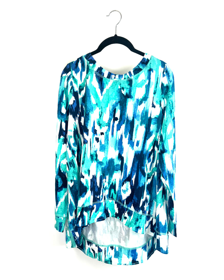 Turquoise And Teal Abstract Long Sleeve Top - Size 6/8
