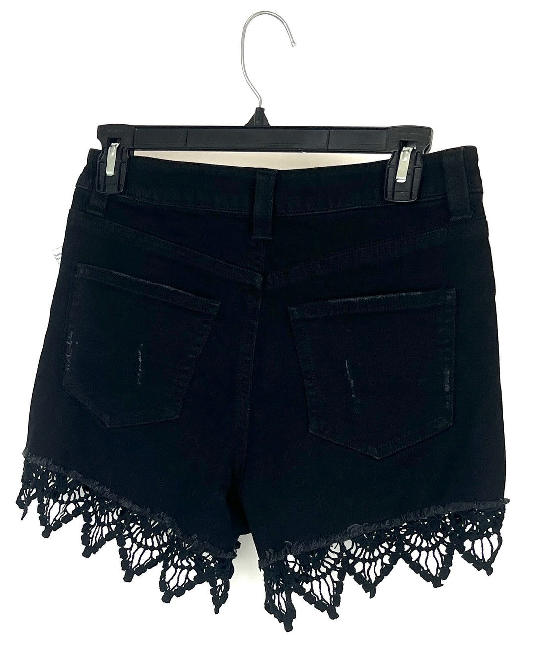 Black Denim Shorts With Crochet Trim- Size 4/6