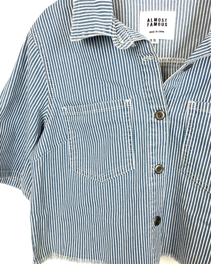 Blue and White Striped Button Up Top - Size 4/6