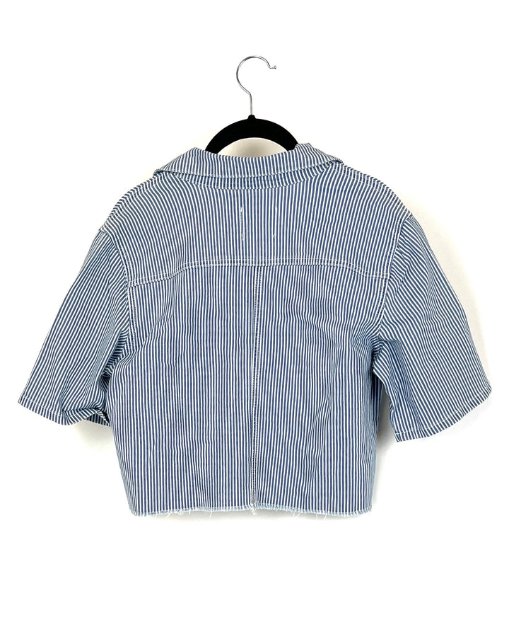 Blue and White Striped Button Up Top - Size 4/6