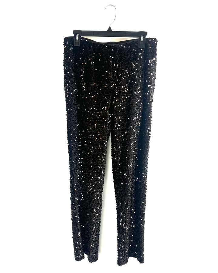 Dark Brown Sequin Velvet Pants - Size 6/8