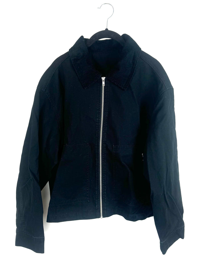 Black Denim Corduroy Collar Jacket - Size 6/8
