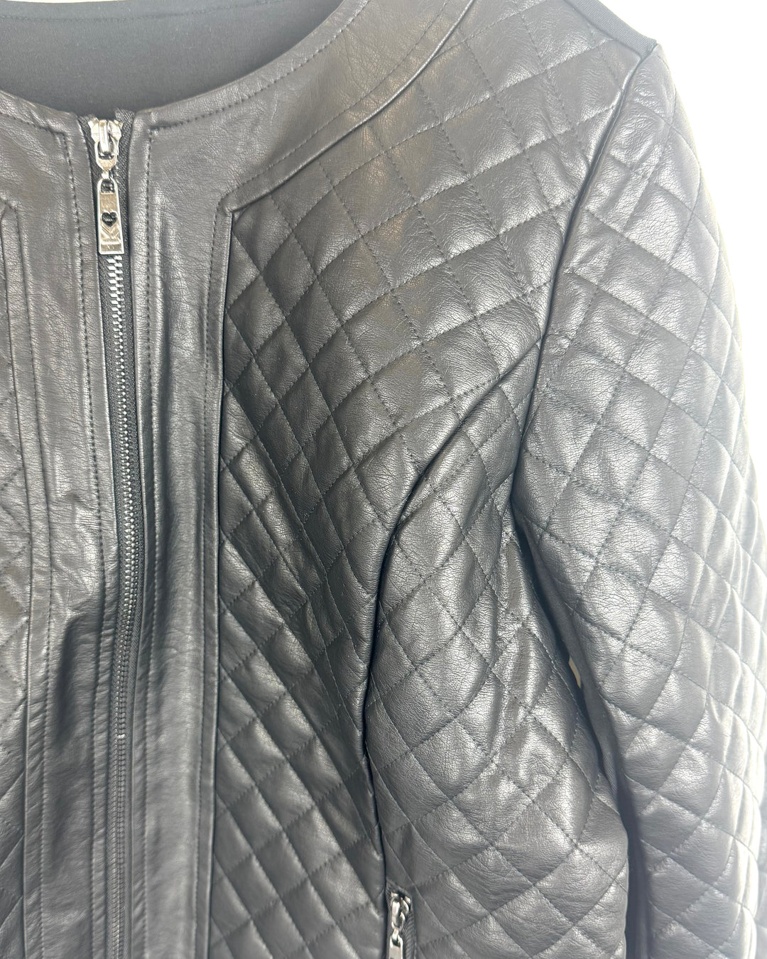 Black Faux Leather Quilted Jacket - Size 6/8