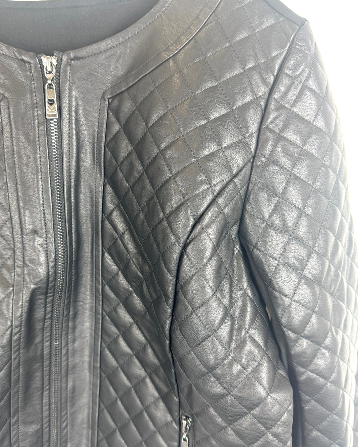 Black Faux Leather Quilted Jacket - Size 6/8