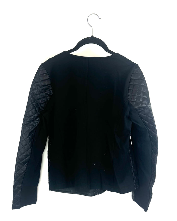 Black Faux Leather Quilted Jacket - Size 6/8