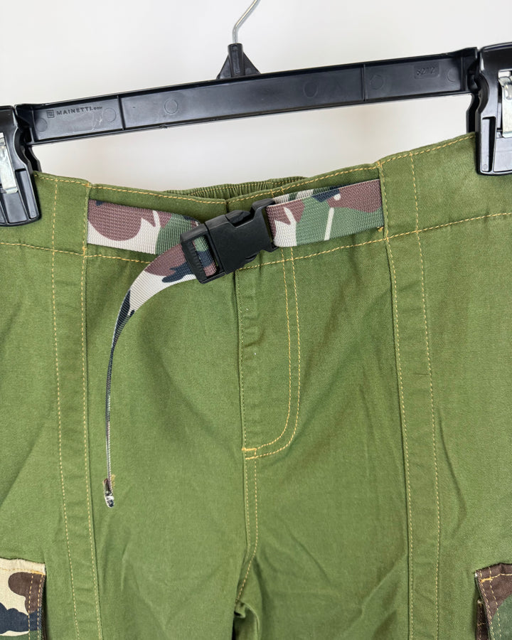 Green Cargo Joggers with Buckle Belt - Small