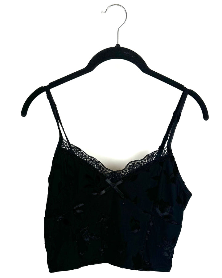 Black Floral And Lace Tank - Size 6/8