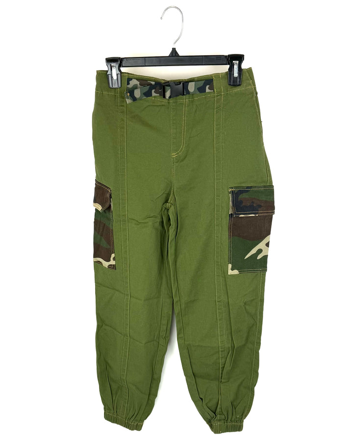 Green Cargo Joggers with Buckle Belt - Small