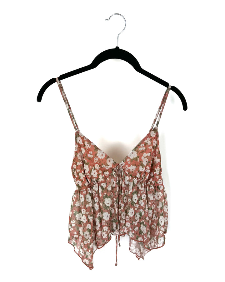 Pink and White Floral Mesh Tank Top - Size 0/2