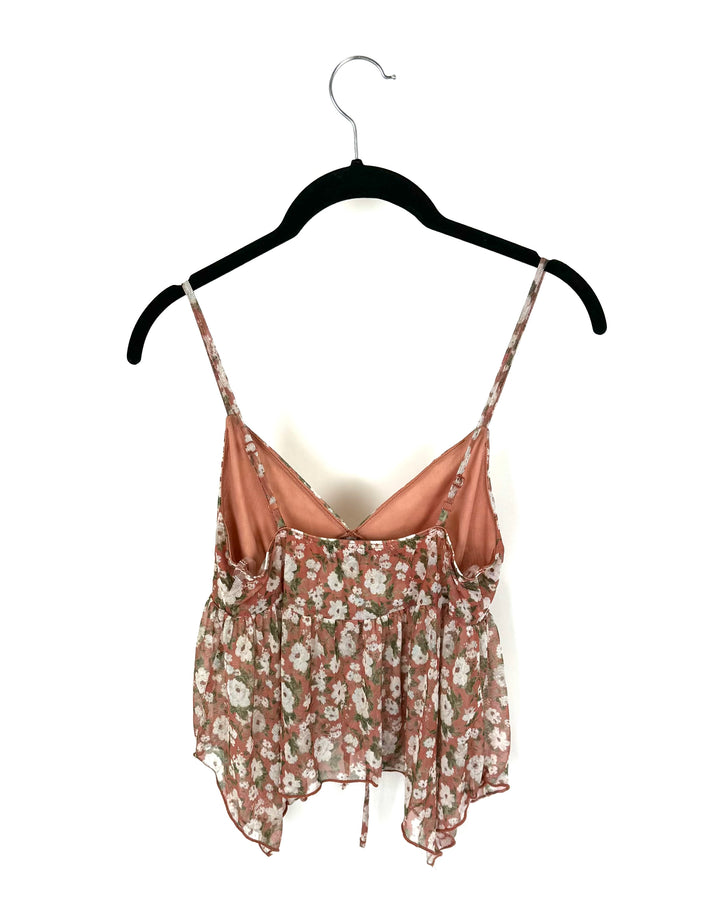 Pink and White Floral Mesh Tank Top - Size 0/2