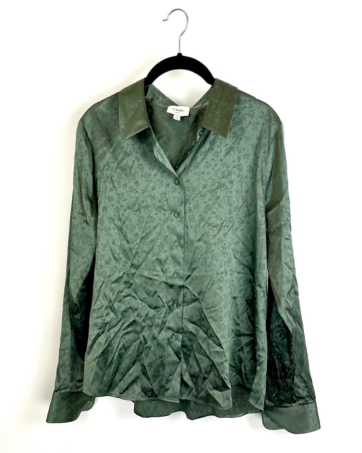 Olive Green Floral Collared Shirt - Small