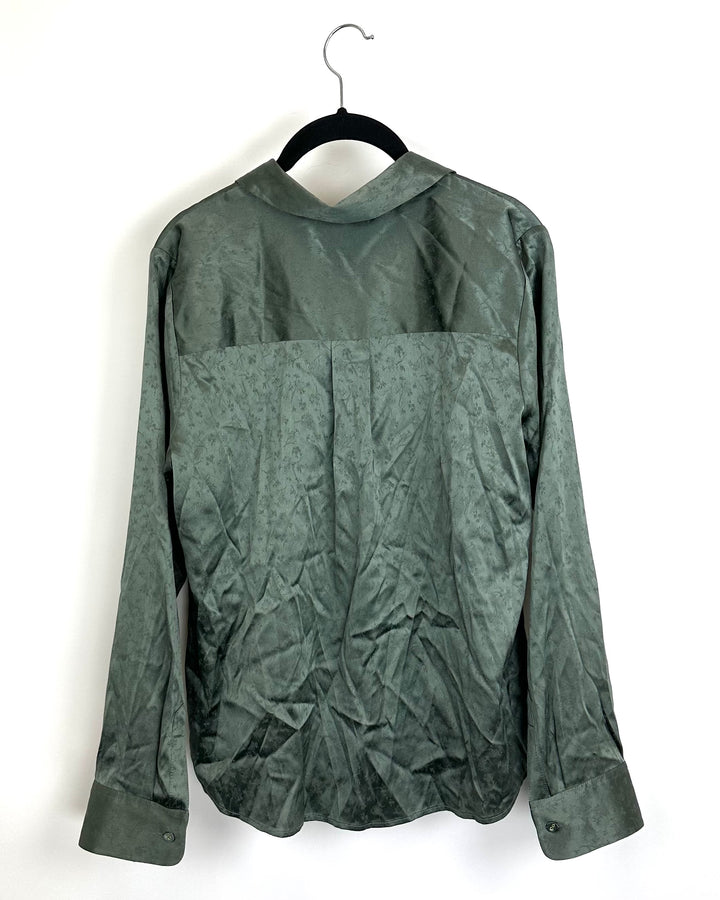 Olive Green Floral Collared Shirt - Small