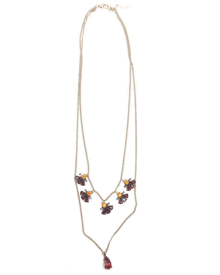 Burgundy Layered Floral Gemstone Necklace
