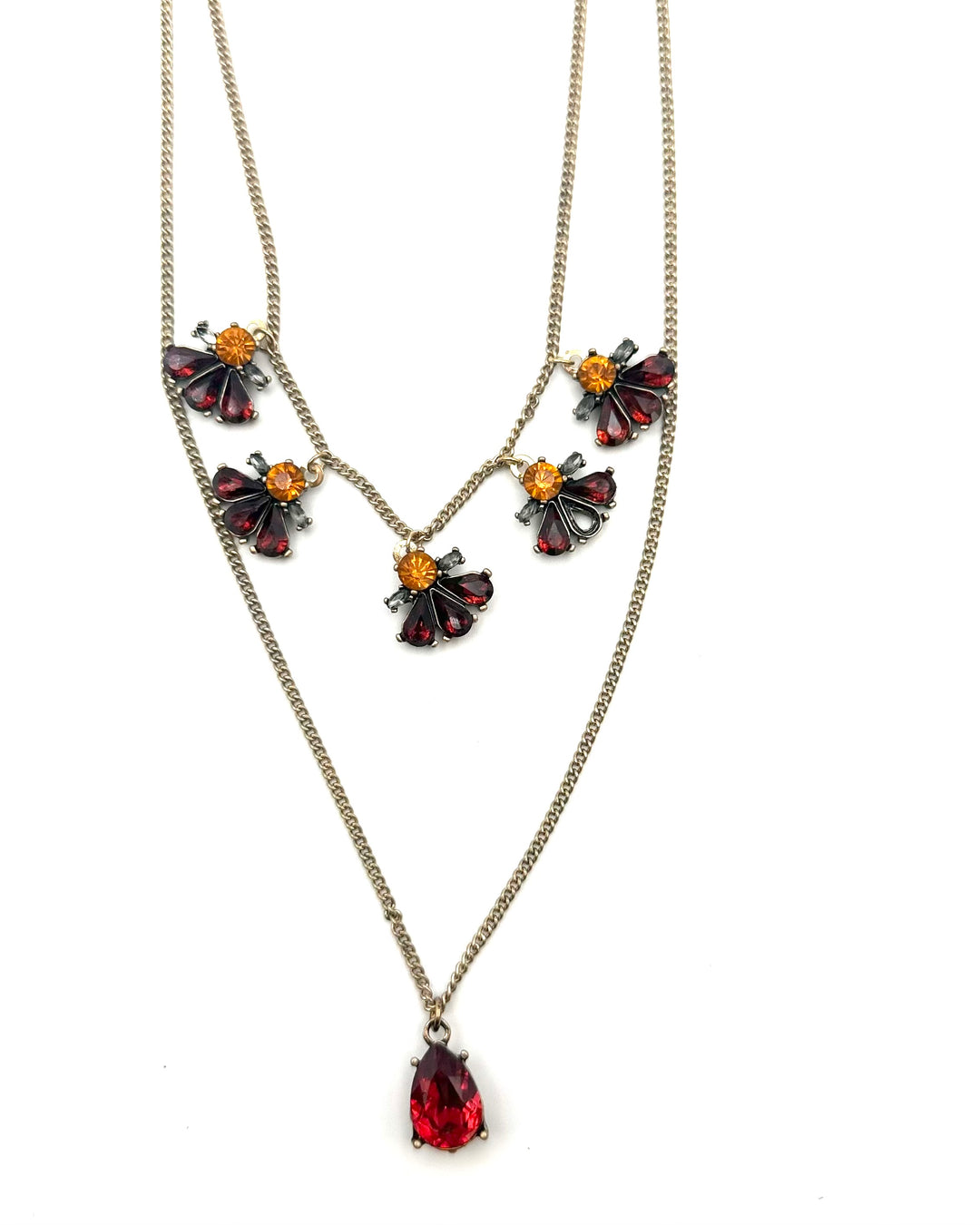 Burgundy Layered Floral Gemstone Necklace
